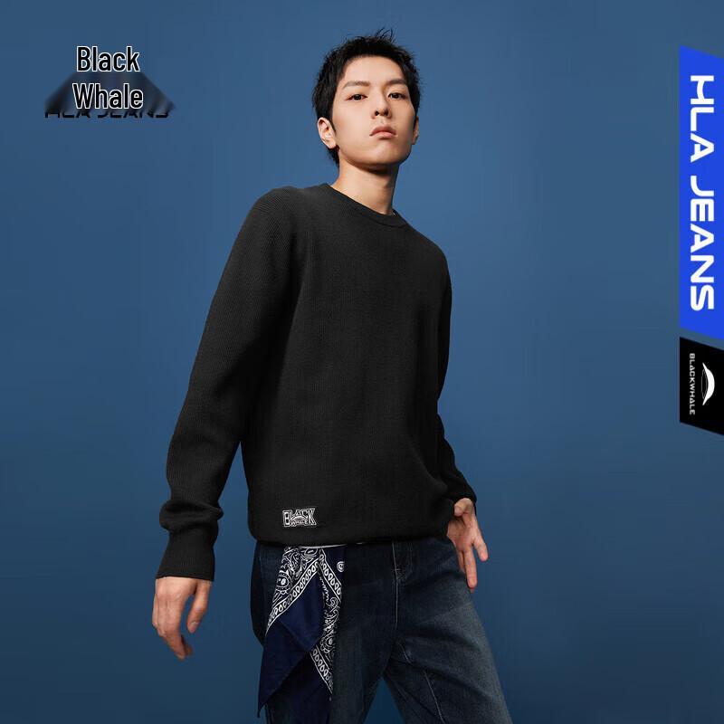 

HLA Black Whale Men s Basic Solid Color Round Neck Sweater 2XL