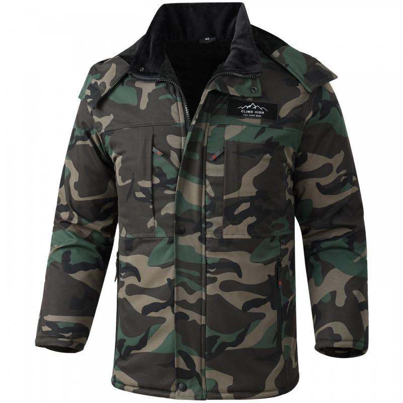 Men Winter Camouflage Waterproof Fleece Lined Cycling Jacket Thick Warm Mid-Length Coat