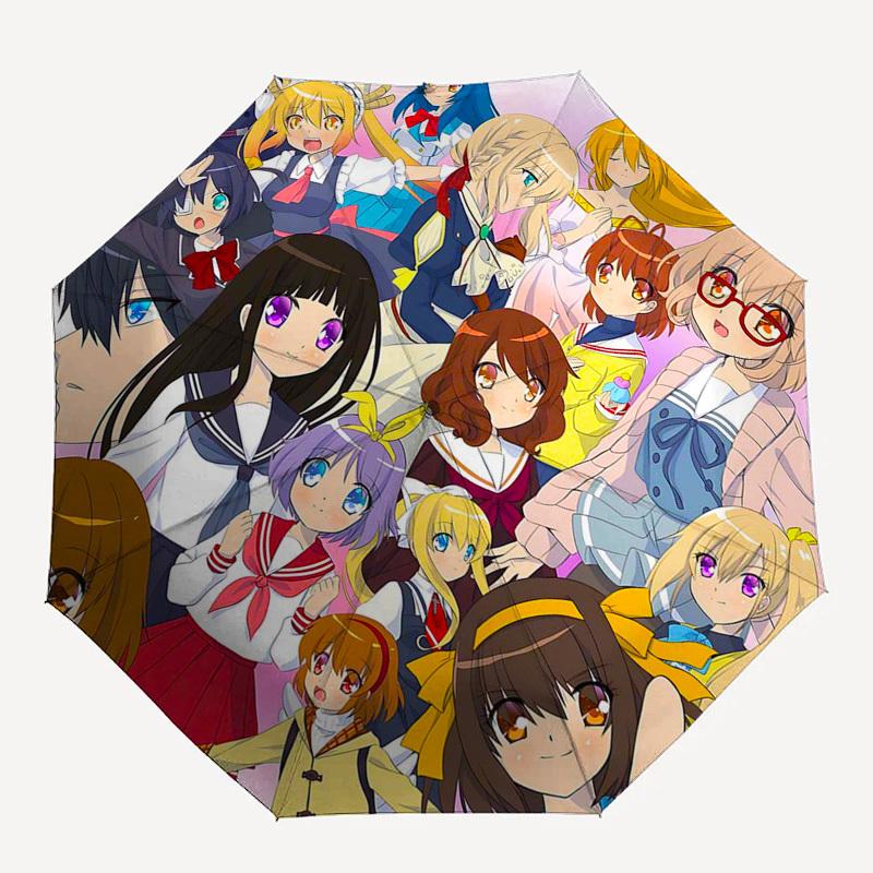 1pc Anime Characters Outdoor Umbrella - Automatic Opening/Closing, Portable 3-Fold Design, 8-Rib Iron Frame - Perfect Gift for Fans, Travelers, D