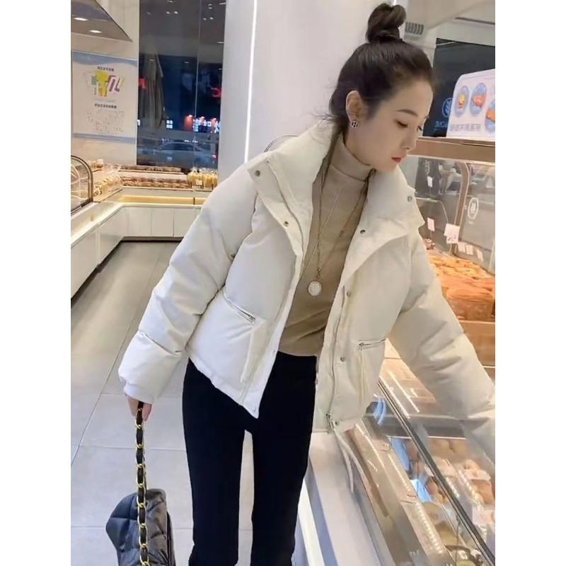Winter Fashion Stand Collar Pocket Warm Coat Women Loose Casual Solid Color Cardigan Lady Outwear Zipper Top