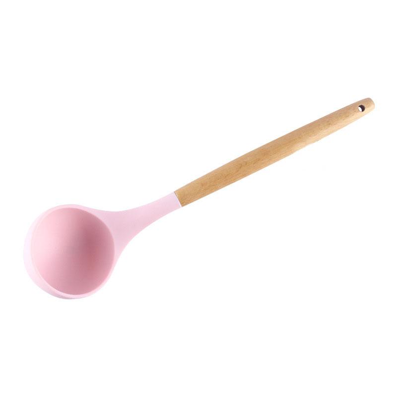 1PC Silicone Wood Turner Soup Spoon Spatula Brush Scraper Pasta Server Egg Beater Kitchen Cooking Tools Kitchenware Green/Pink