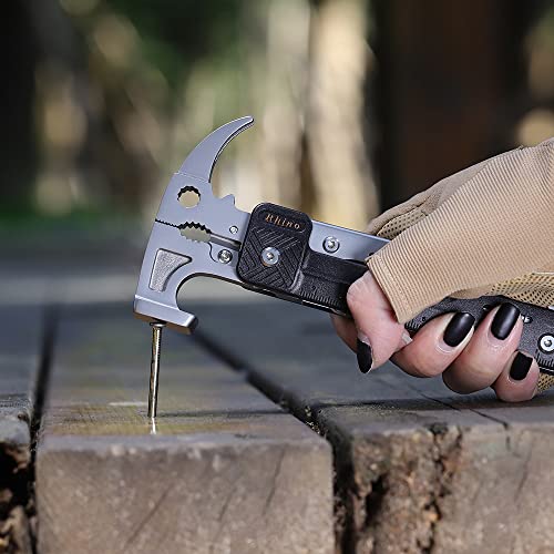 ROXON 16-in-1 Multi-Function Hammer, Outdoor Multi-Function Hammer & Pliers, Camping & Tent Pitching Supplies, Outdoor Survival Tool (Fire Starter, Re