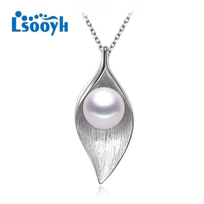 LSOOYH Mode Natürliche Süßwasser Perle Halskette Für Frauen Böhmischen Perlen Schmuck Blatt Halskette