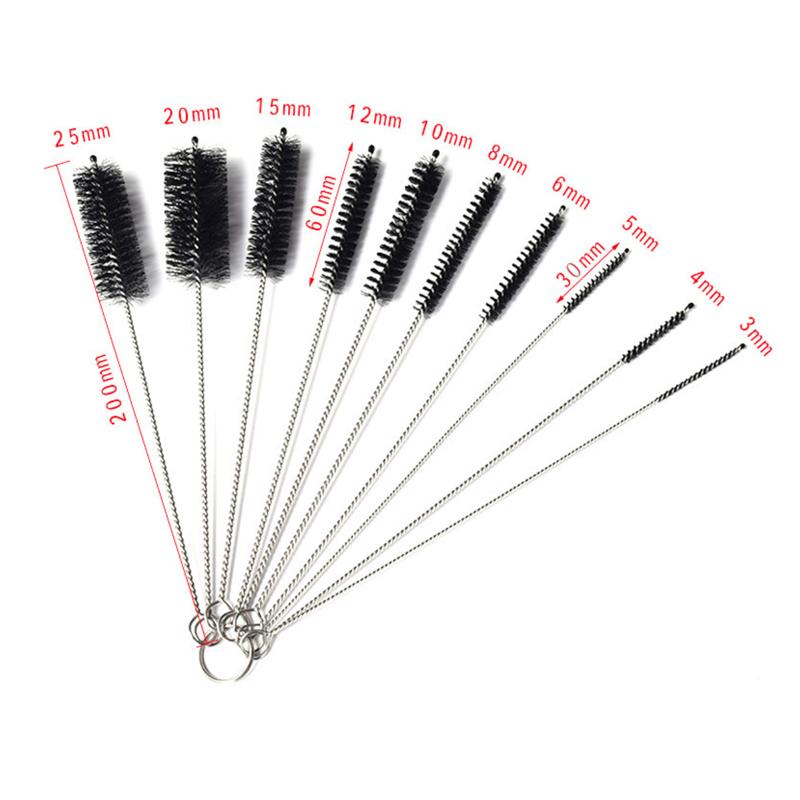 10Pcs Stainless Steel Soft Hair Brush Pipette Bottle Brush Bicycle Chain Cleaning Brushes Carburetor Carbon Dirt Remove Brushes