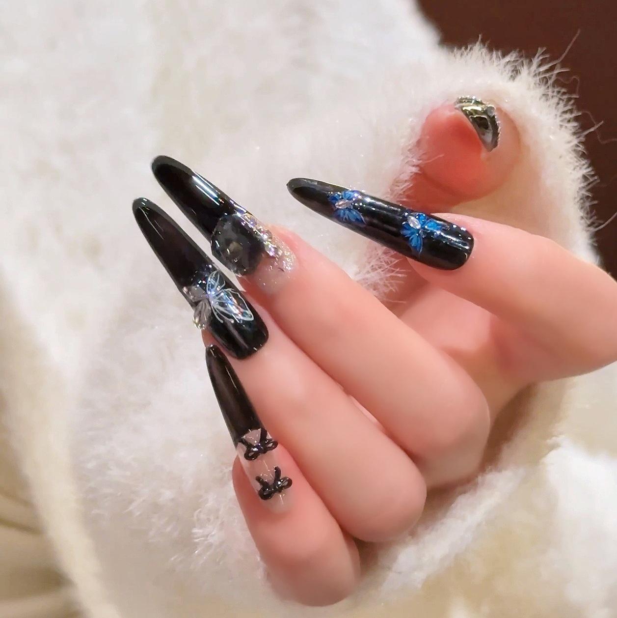 Elegant Black Bow Dog Nail Art Stickers - Removable & Wearable