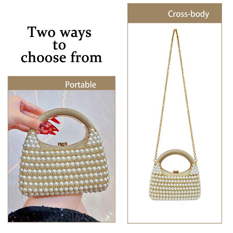 2025 Luxury Fashion Big Pearl Diamond Evening Clutch Bag Women High End Party Handbags Bride's Wedding Crossbody Shoulder Bag