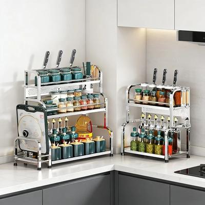 Kitchen 2/3 Layer Stainless Steel Organizer Spice Rack Seasoning Storage Frame Knife Chopsticks Arrangement Household Daily Use