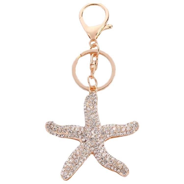 Elegant Crystals Embedded Sea Star Keychain Versatile Alloy Accessory for Women