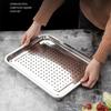 Stainless Steel Tea Cup Tray Rectangle Hollow Barbecue Filter Oil Plate Fruit Food Drain Dish Home Teahouse Storage Pan