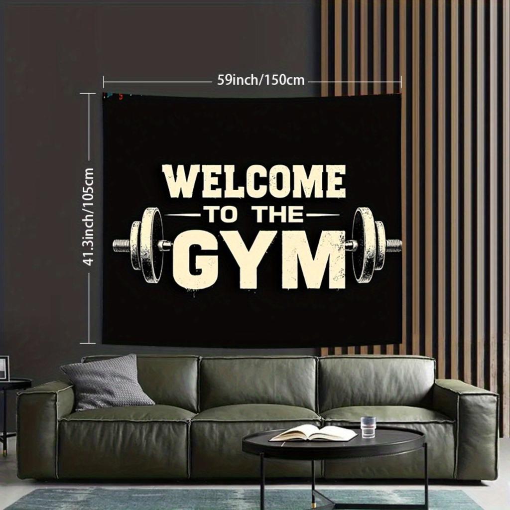 VIKAMA Willkommen im Fitnessstudio Wandteppich Retro-Industriedesign Perfekt für Fitness-Dekor Heim-Fitnessstudio Wandgestaltung und Fotokulissen