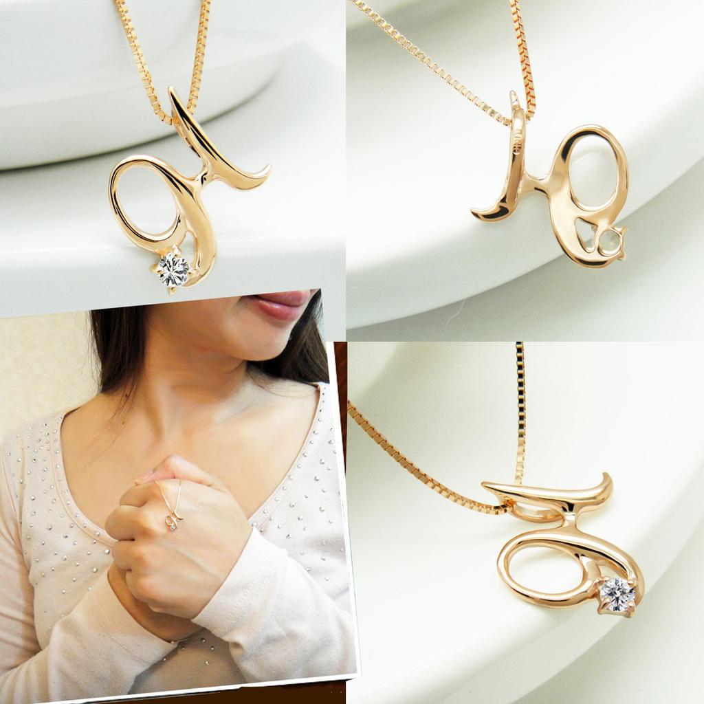 miwahouseki Initial Necklace In Pink Gold with Your Choice of Birthstone and Diamond [H] (April)