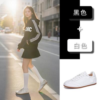 Leather Women's Autumn New Flat-bottomed Sneakers Women's Silver Versatile Comfortable Women's Shoes Tide