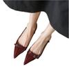 Women's Dress Shoes Patent Leather Slip on Pointed Toe Sandals Buckle Slingbacks Mid Heels Pumps Sandalias Mujer Plus Size 40