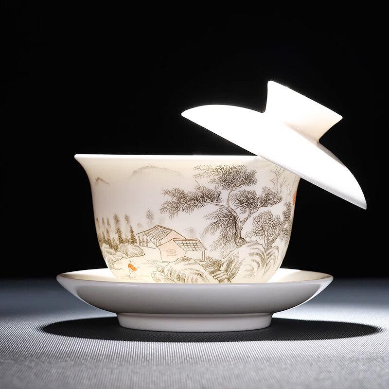 High-End Ceramic Gaiwan Tea Bowl with Rotating Lid