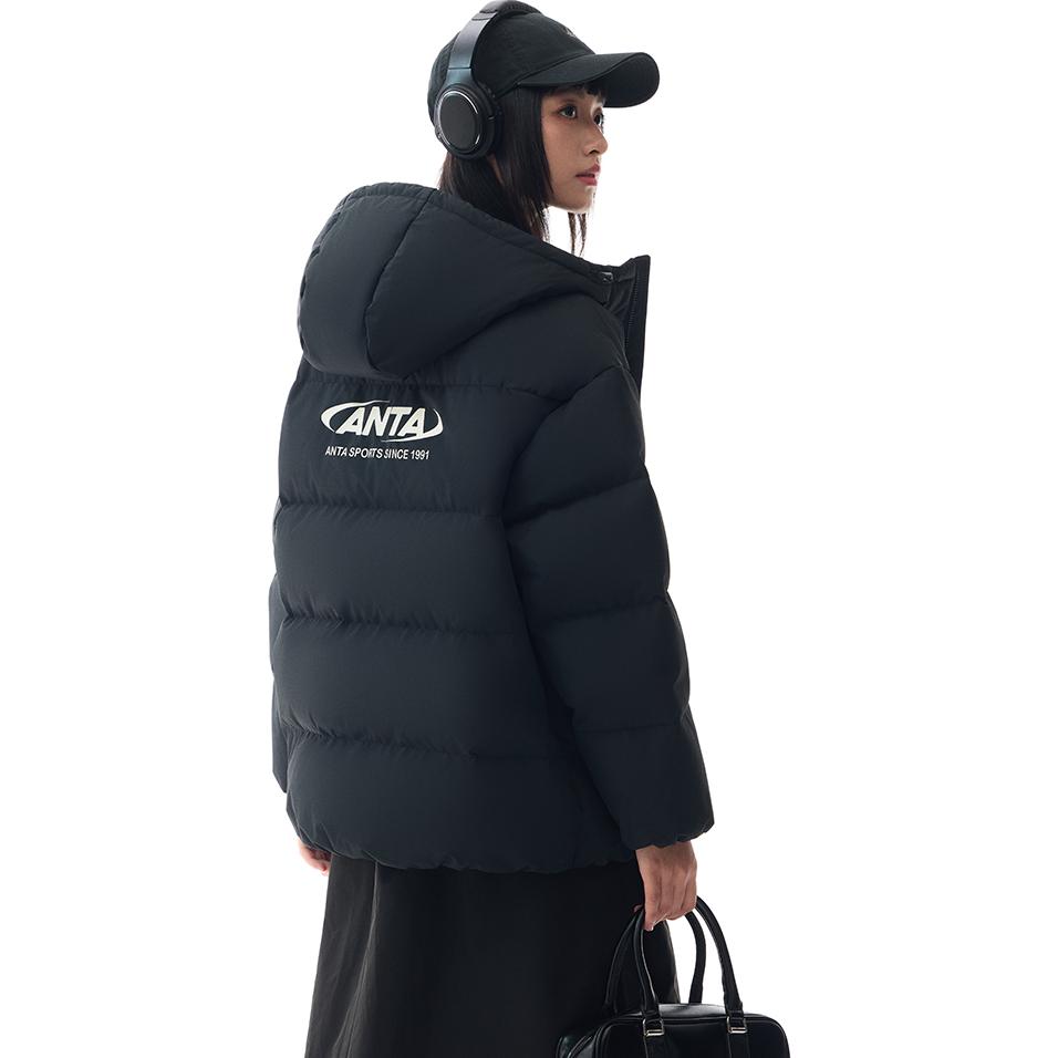 Anta Lifestyle Series Loose Casual Comfortable Down Jacket Women Outerwear Black 962448905-4