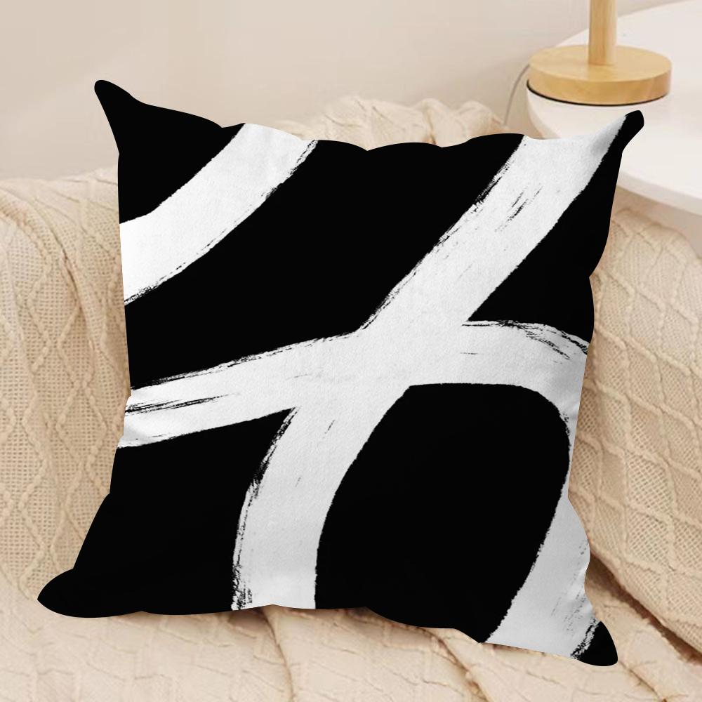 Abstract black and white Cushion Cover Silky Short Plush DoubleSided Printed Pillow Case for Sofa All Seasons Home Decor Gift