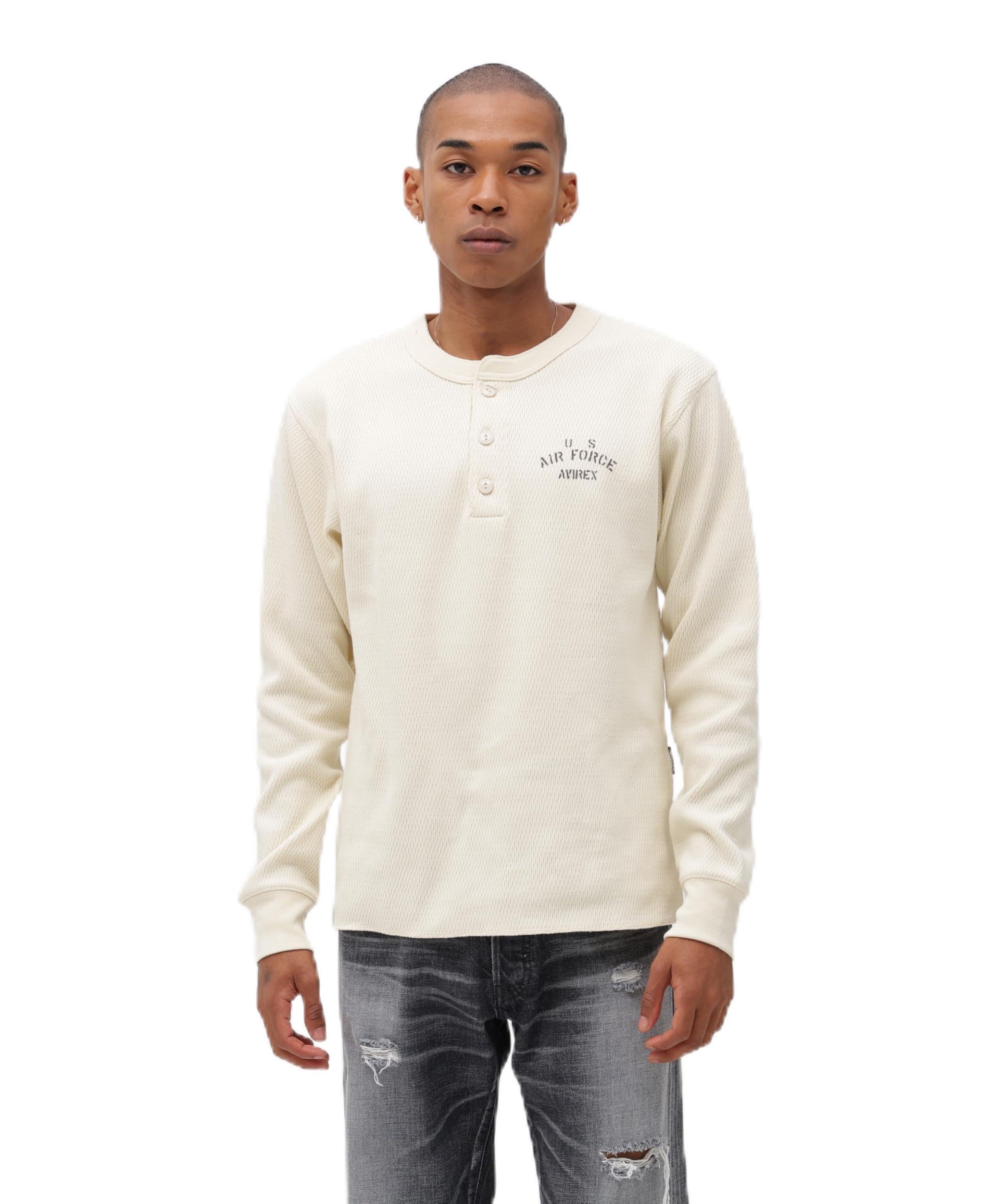 

AVIREX HONEYCOMB HENRY NECK L/S T-SHIRT men s S size 414 natural 783-6130015