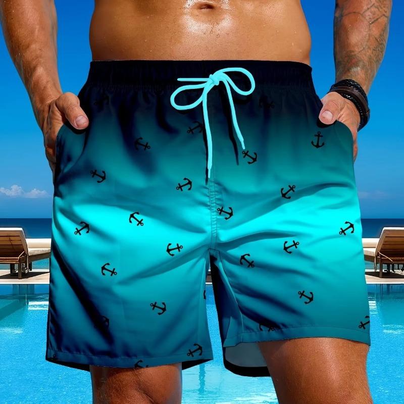 2026 Sommer Neu Ankerprint Abgestufte Badeshorts mit Kordelzug Lebendige Strandurlaubsbekleidung Lebendiges Badebekleidung Kordelzug