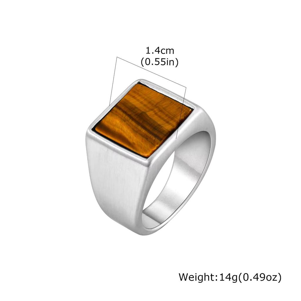 Vnox Stainless Steel Tiger Eye Ring for Men Him, Natural Stone Square Signet Ring 14mm Wide Size 7-12, 2026 Fashion Jewelry Gift