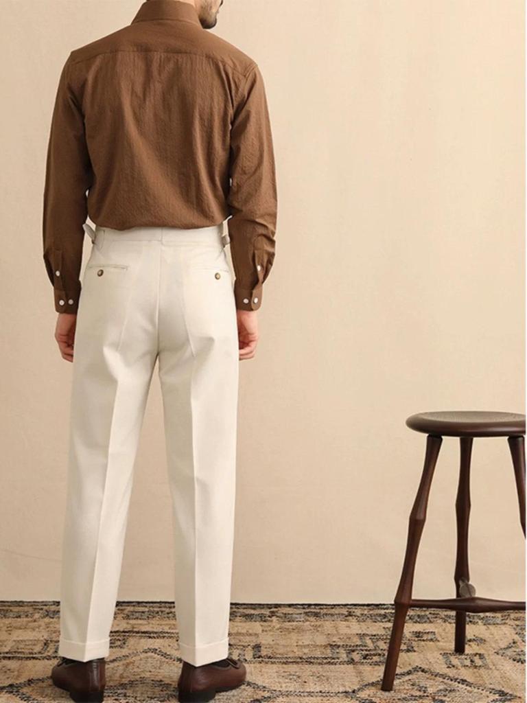 Heren Parijse Gesp Western Broek: Hoge Taille, Rechte Pijp, Omgeslagen Manchetten - Business Casual