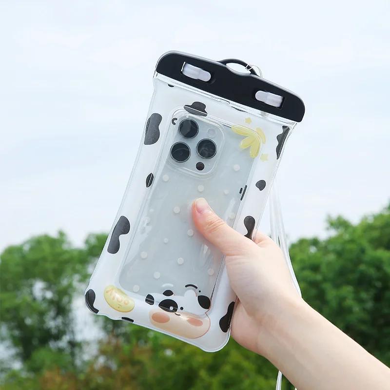 Cartoon Anti Sinking Air Waterproof Phone Bag Pouch for Apple IPhone Xiaomi Samsung Swimming Drifting Cute Touchable Lanyard