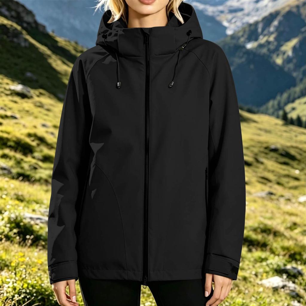 Women's Casual Zip-Up Hooded Windbreaker Jacket for Outdoor Hiking Running