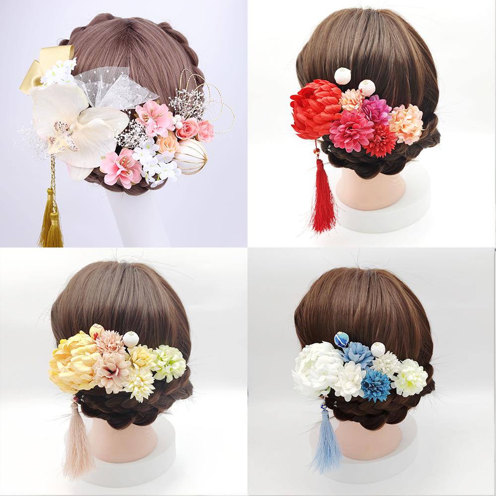 Japanische handgefertigte Haarspange mit Stoffblume, Quaste, Kimono-Haarnadel, Kopfschmuck, Geisha-Haarspange, Haarnadeln für Hochzeiten und Feste