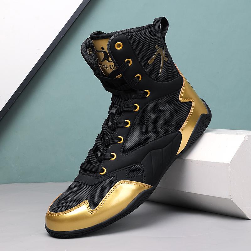 Autumn Professional High Top Mens Boxing Shoes Anti Slip Arena Training Shoes Lightweight Flexible Elastic Lace Up Sports Shoes