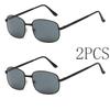 2PCS Polarized Simple Fashion Square Metal Sunglasses Women Men Minimalist Trend Luxury Sun Glasses Pool Party Man Lady Glasses