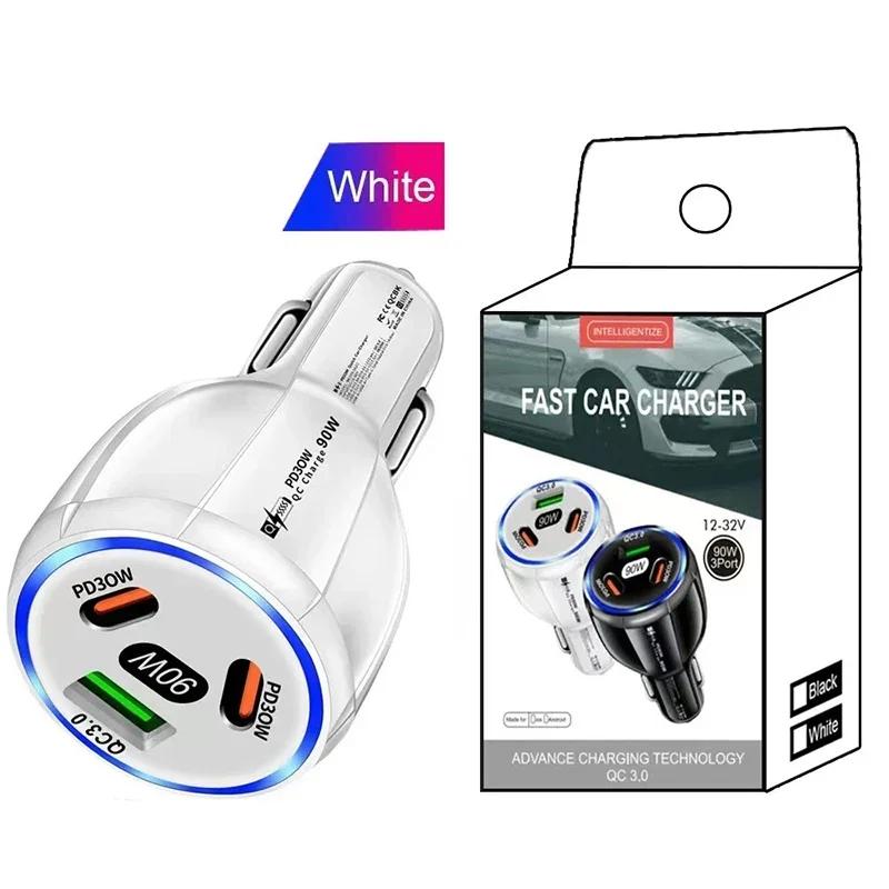 90W Car Charger PD QC3.0 USB Type-C Fast Charging Car Phone Adapter In Car for iPhone 14 15 Pro/Max Samsung Huawei Xiaomi