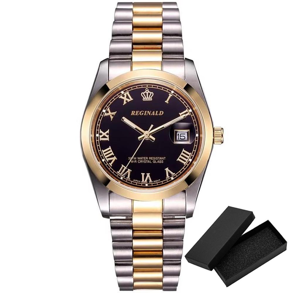 Men Watch Top Brand Luxury Reginald Mens Watches Quartz Full Gold Stainless Steel 30M Waterproof reloj de hombre