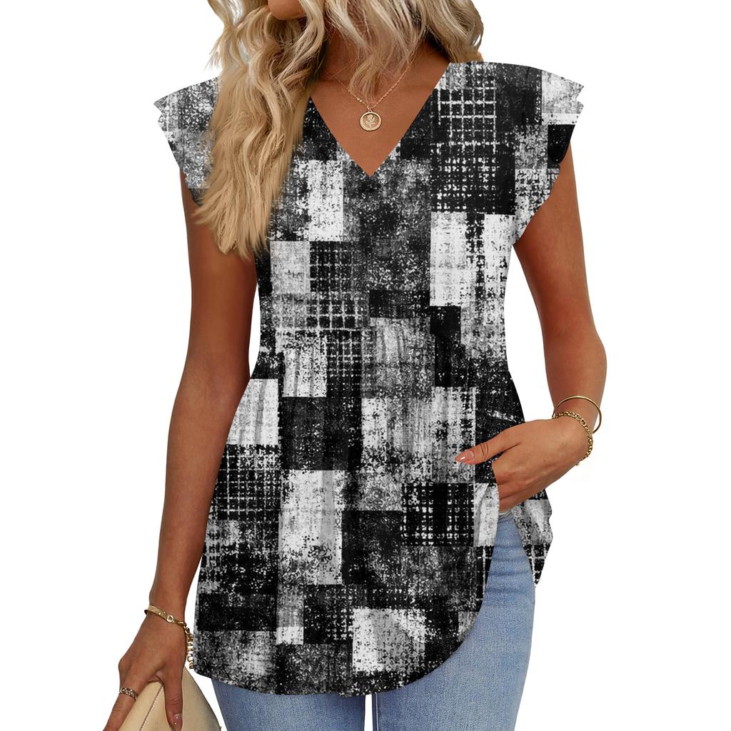 Womens Tops Fashionable V-neck Ruffled Sleeve Short-sleeved T-shirt Business Blouses