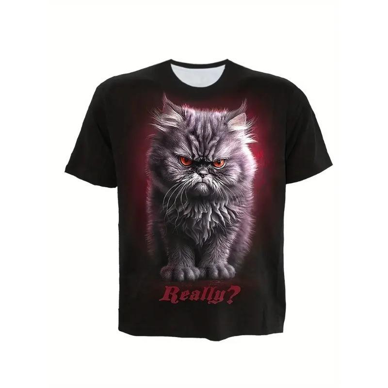 Novelty Beach Cat Beer Pattern Print T-shirt 3D Men Women Trend Personality Tops Oversized Short sleeve Crew Neck Streetwear Tee