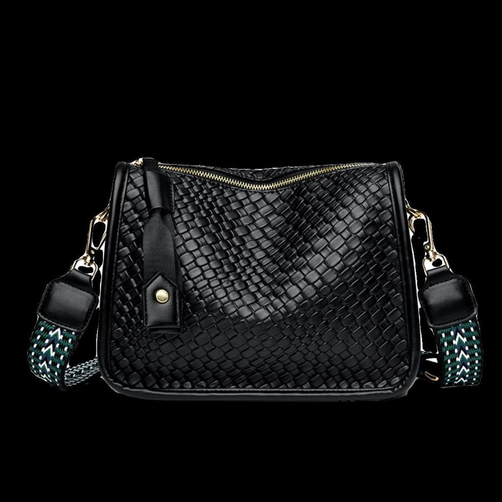 Stylish Woven Leather Shoulder Bag For Women With Wide Strap And Large Capacity