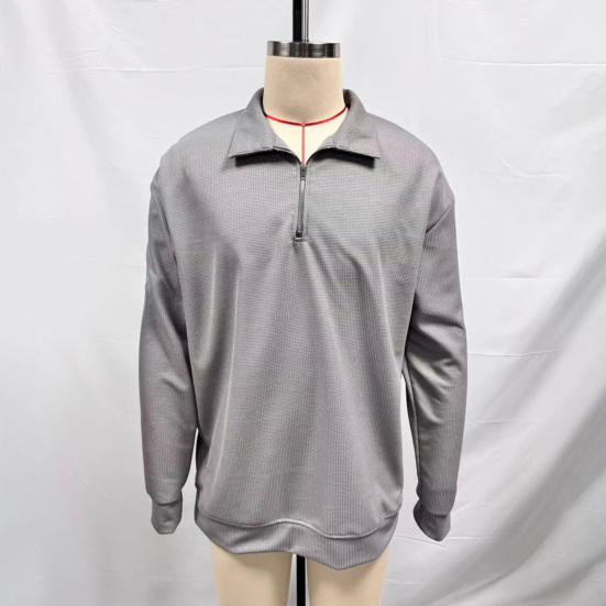 2026 autumn and winter new semi-zipper loose polo collar waffle long-sleeved casual top men's clothing