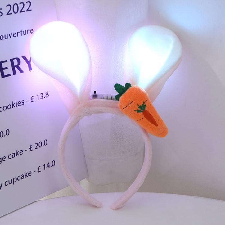 Light Up Rabbit Ears Headband Cute Plush Bunny Ear Hair Accessory for Women