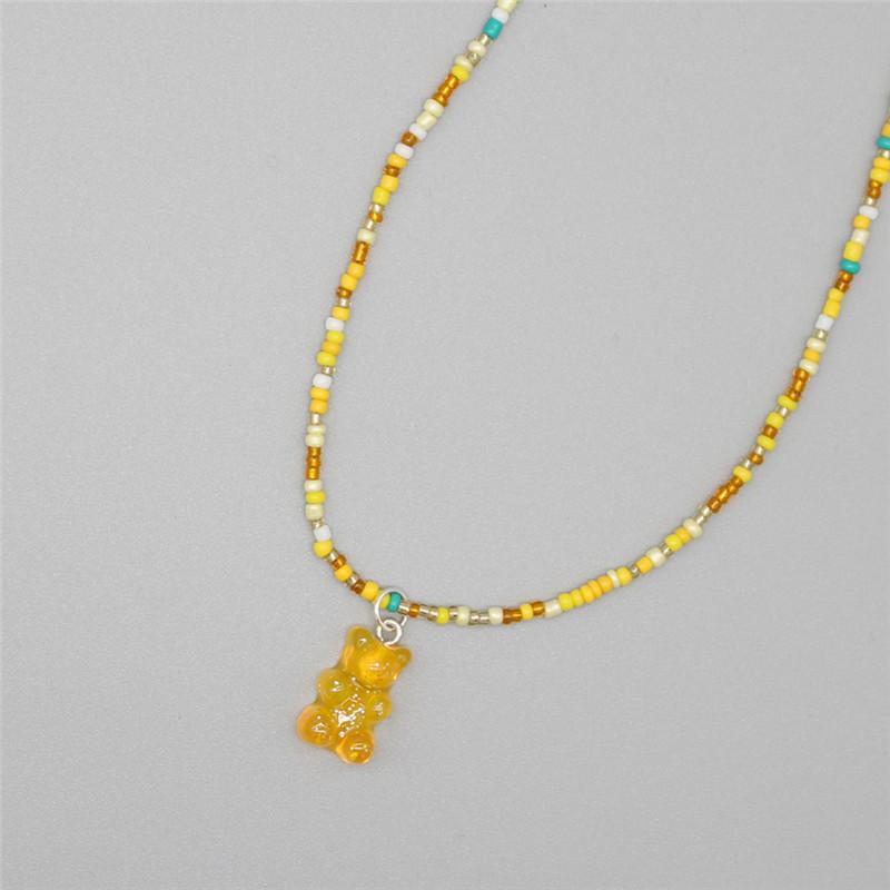 Nuova Boemia Coreana Amante Colorato Orsetto di Gomma Ciondolo Girocollo Resina Multicolore Perline di Riso Collana per Donne Ragazze Regali
