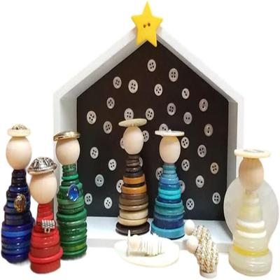 Kit Scene a Nașterii cu Nasturi DIY, Kit Ornament Artizanal Scenă a Nașterii de Crăciun, Decor de Crăciun pentru Casă, Set Artizanal de Sărbători pentru Copii, Prieteni și Familie,