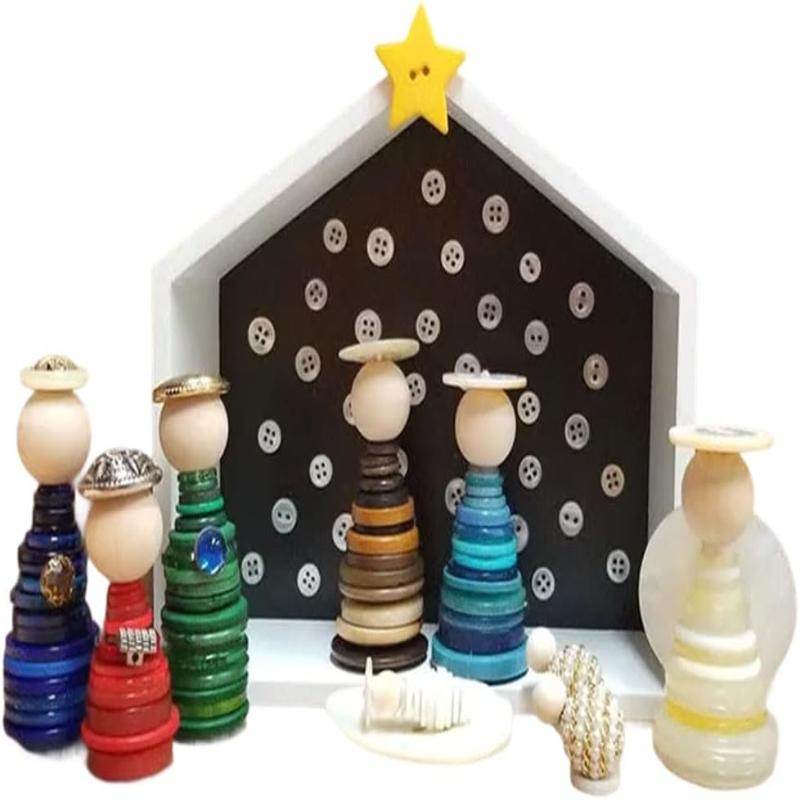 DIY Button Nativity Scene Kit, Christmas Nativity Scene Craft Ornament Kit, Home Christmas Decor Holiday Craft Set for Children, Friends, and Family,