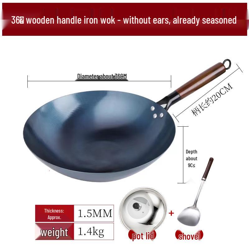 Zungenspitzen-Eisen-Pfanne – Runder Boden, Geschmiedete Unbeschichtete Antihaftpfanne für den Haushaltsgebrauch