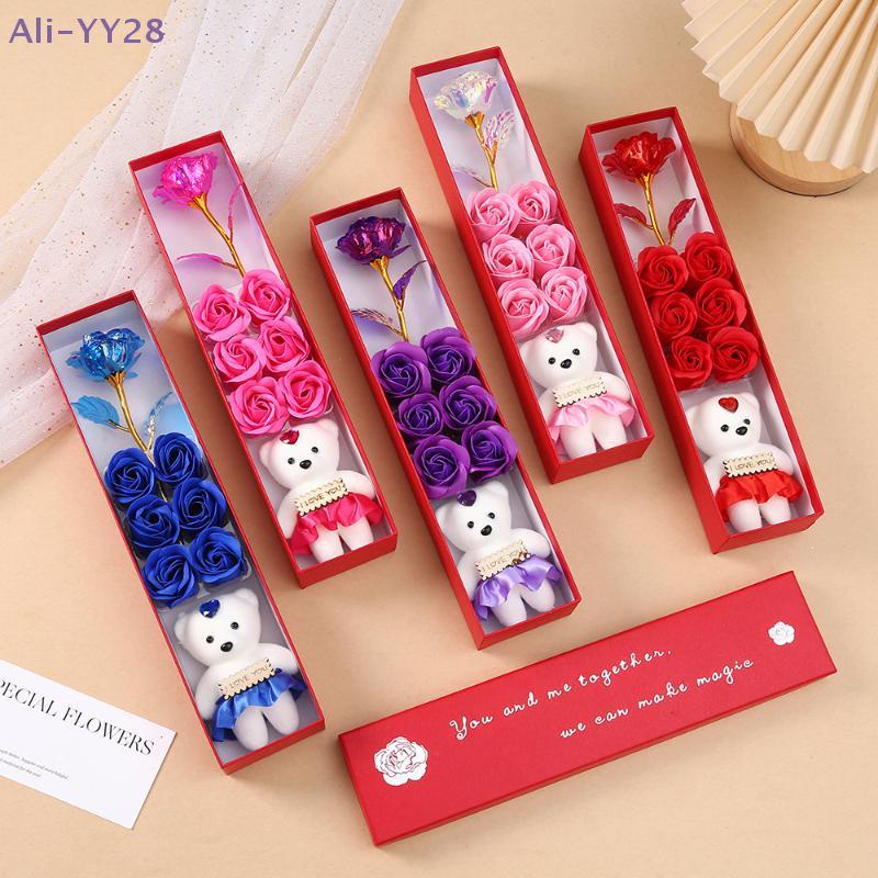{YY28} Plush Bear Artificial Flower Gift Box Creative Romantic Soap Rose Flowers Valentines Day Mother Day Gift Wedding Decor
