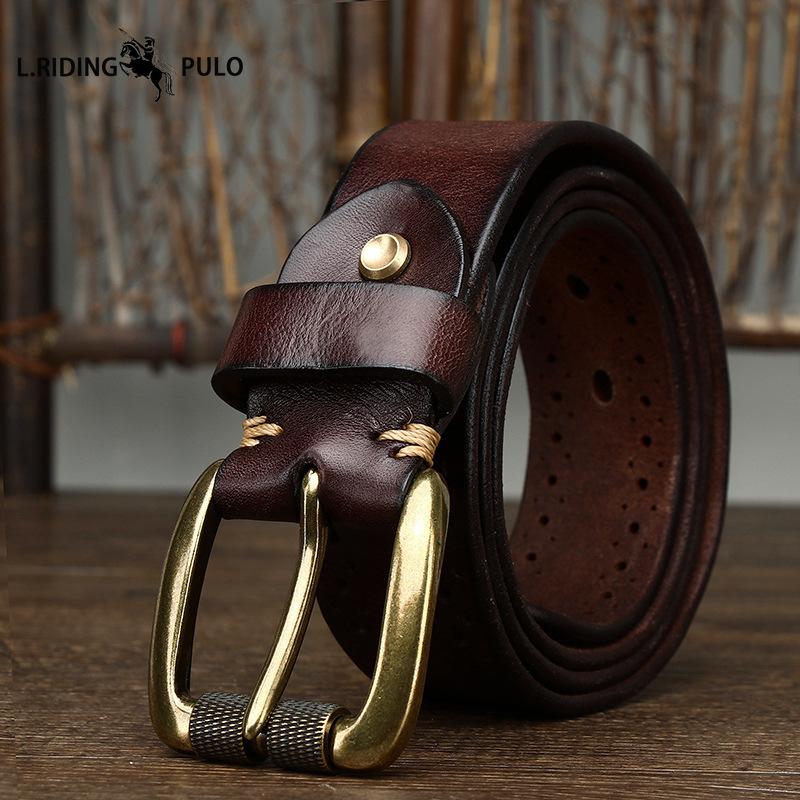 New Retro Fashion Personality Trend All-match Hollow First Layer Cowhide Pin Buckle Belt Men's Leather Jeans Belt