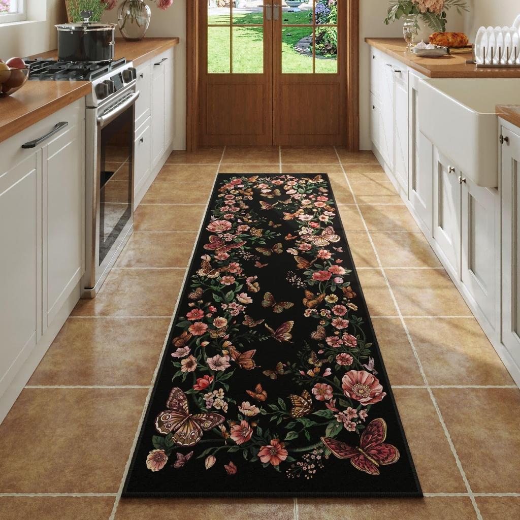 American-Style Floral Carpet, Moisture-Proof, Machine Washable, Hallway Rug, Bedroom Bedside Rug, Home Decoration