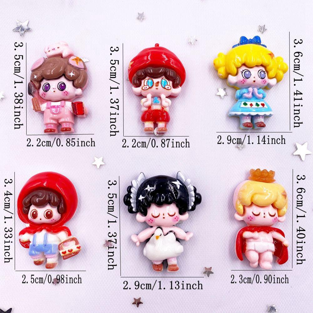 Resin Colorful Kawaii Prince Boy Princess Girl Flat Back Stone Cartoon Figurines 6PCS Scrapbook DIY Bow Decor Accessories Crafts