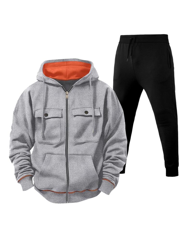 Herren Kapuzenpullover mit Reißverschluss und Doppeltaschen, lässiges Sport-Pullover-Set - Versand am selben Tag möglich