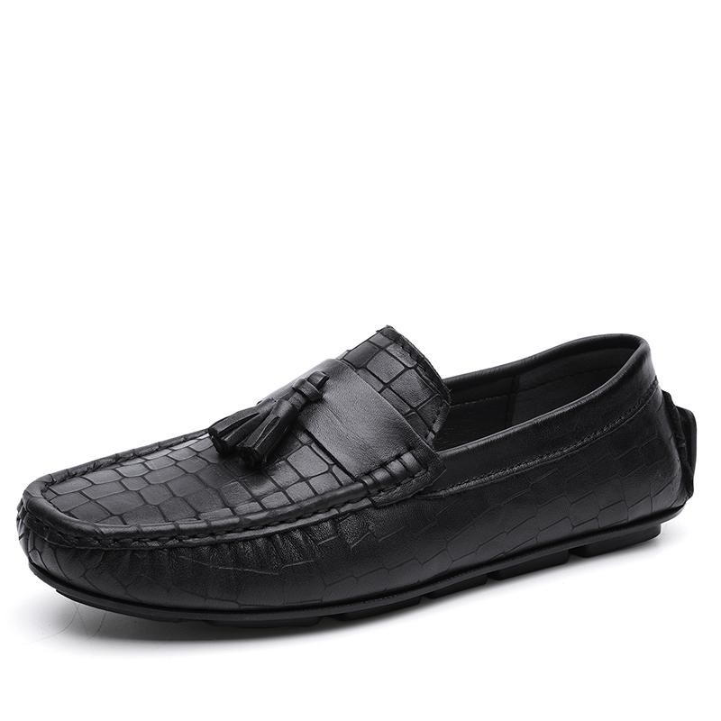 Crocodile Pattern Men Loafers Business Style Moccasins Genuine Leather Slip On Footwear Party Mens Boat Flats Tassel Walk Shoes