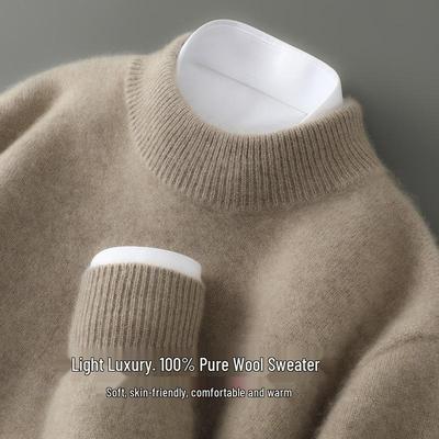 Suéter Pulôver Masculino 100% Lã Pura Gola Meia-Alta Tricô Grosso