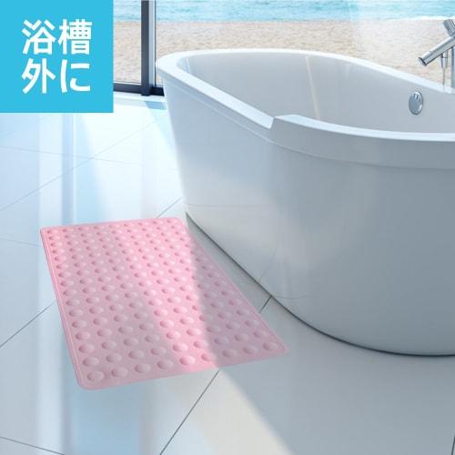 IRETION Non-Slip Bath Mat, 40x70cm, Natural Rubber, for Care, Anti-Fall, with Suction Cups, Soft (Pink)