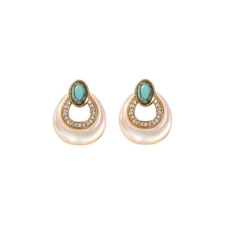 Elegant Geometric Mother-of-Pearl Turquoise Earrings Women Sterling Post With Real Gold Plating 2025