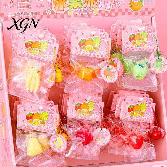 Adult Stress Toy Simulated Fruit Squeeze with Bell Lanyard Anxiety Relief Slow Kids Reliever Rising Mini Pinch Sensory Fidget Party Favors